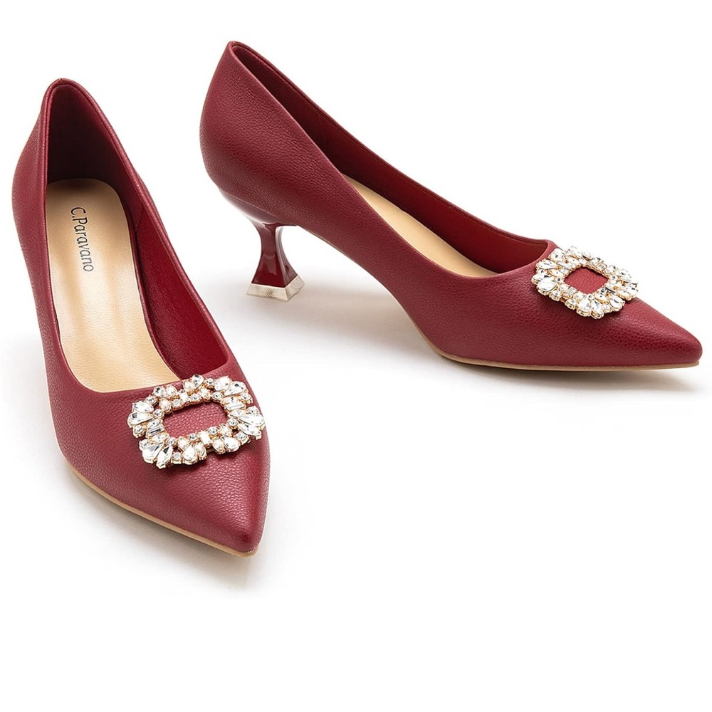 NWT C.Paravano Pumps I Pointed Toe Kitten Heel, Red 10.5